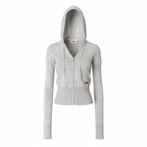 Twisted Heart Y2K Zip Hoodie Gray Fitted Knit Heart Zipper Medium
